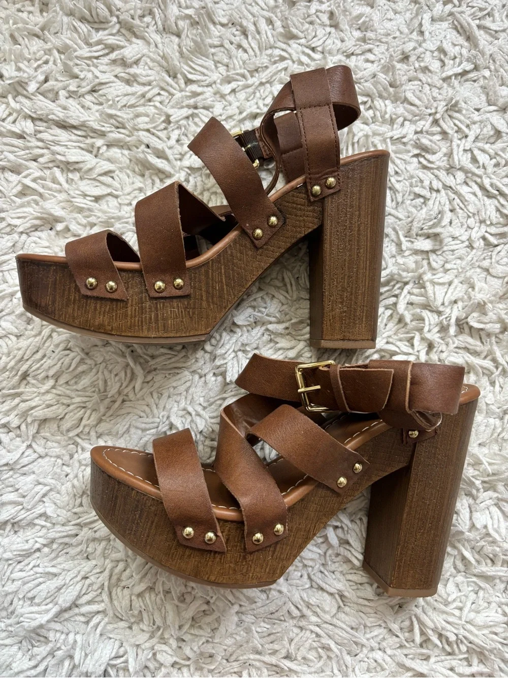 Route 66 Brown Platform Strappy Block Heel Sandals